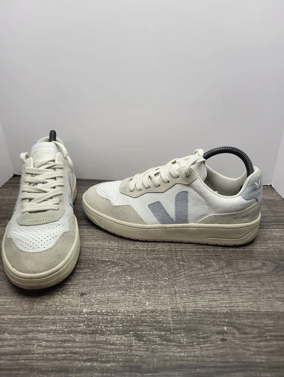 VEJA V-90 Suede Leather White Blue Low-Top Sneaker Shoes Womens Size 8 - Picture 2 of 10